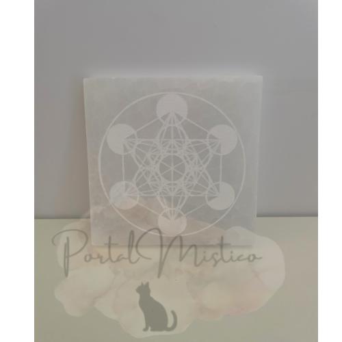 Placa de Selenita Cubo de Metatrón - Geometría Sagrada y Protección