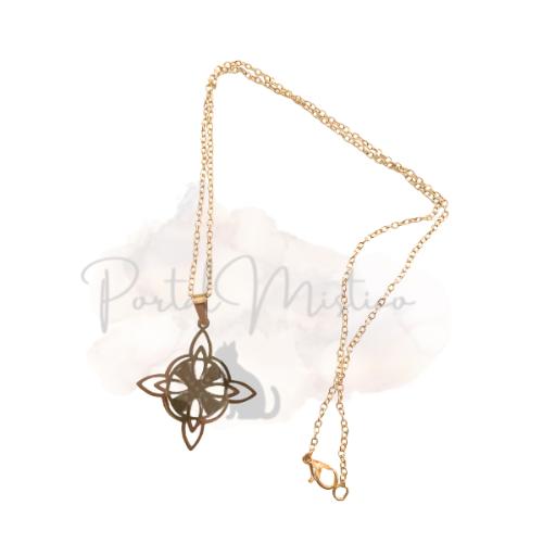 Colgante Nudo de Bruja de Acero Dorado - Talismán de Protección Celta