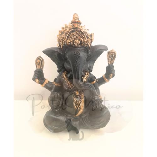 Figura de Ganesha en Ébano y Dorado - Destructor de Obstáculos