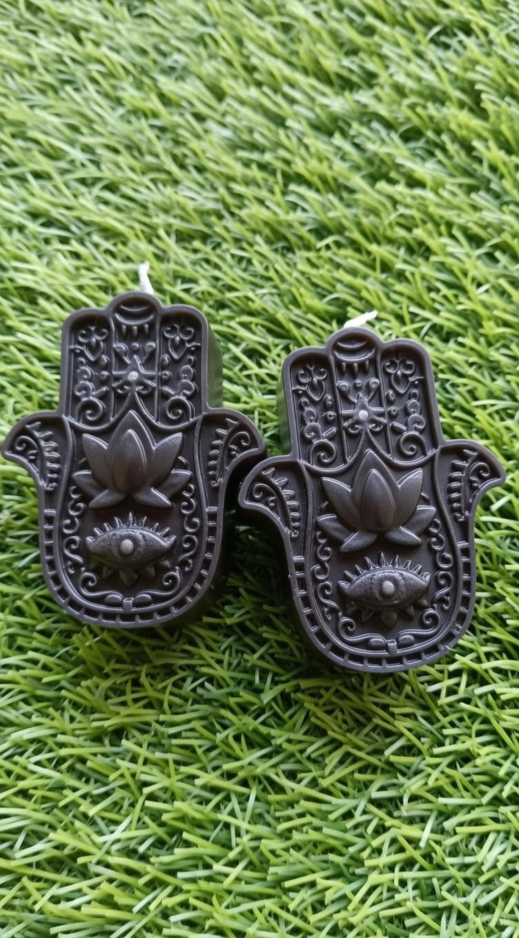 Vela Mano de Fátima Negra - Protección y Corte de Negatividad