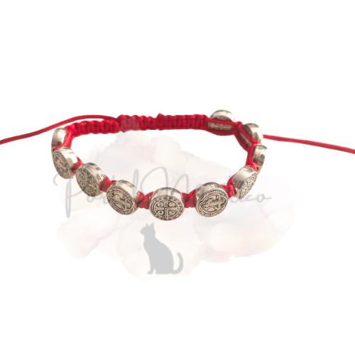 Pulsera de San Benito en Cuerda Roja y Acero - Amuleto de Defensa Espiritual