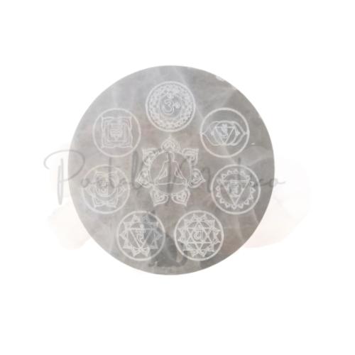 Placa de Selenita Grabada 7 Chakras - Limpieza y Alineación